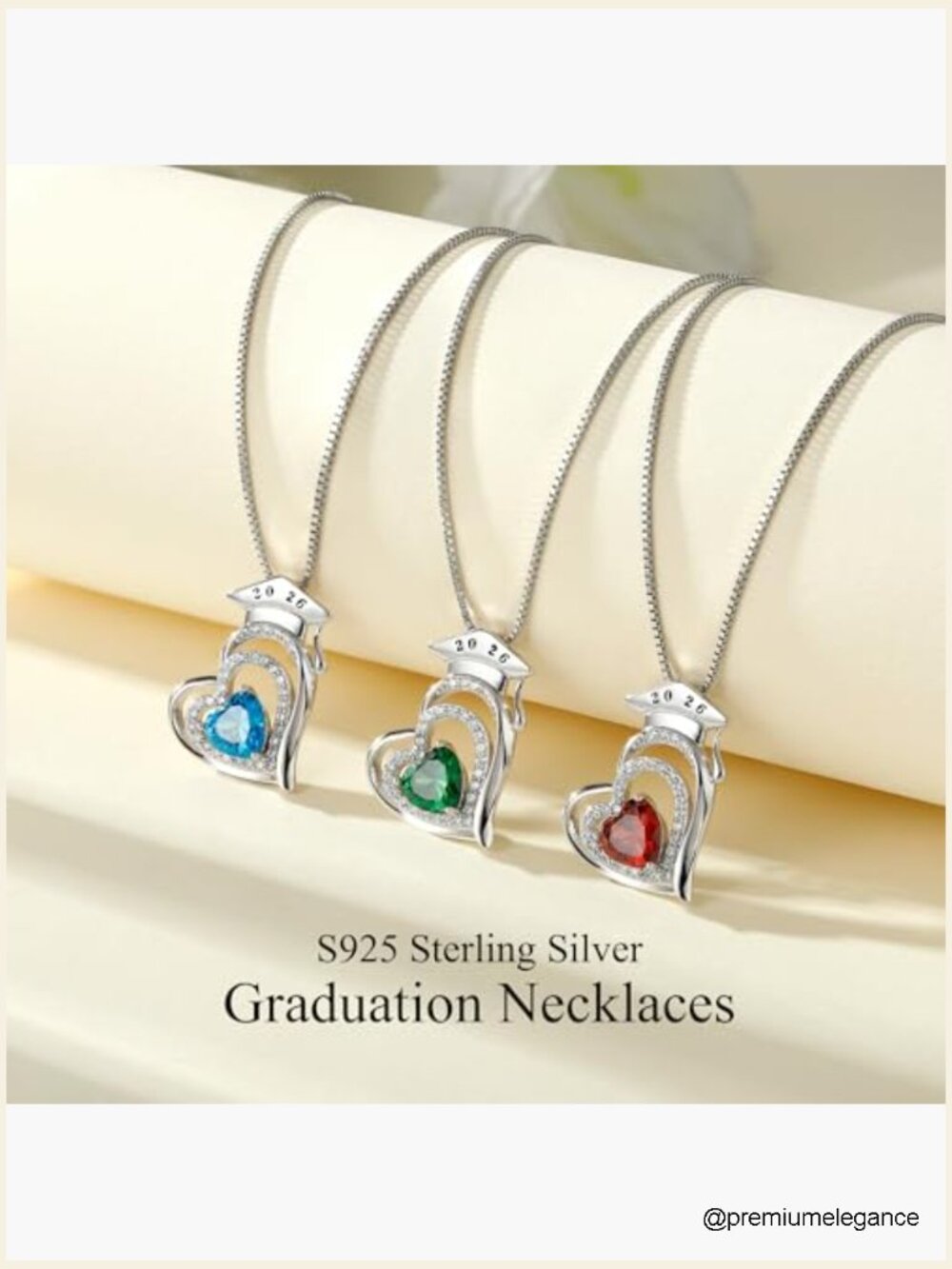 S925 Sterling Silver Graduation Cap Heart Birthstone Necklace 2026 - Picture 5 of 7